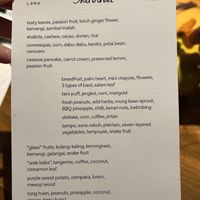 The menu for the “7 course tasting menu” which is actually 14 dishes   at Herbivore by Locavore in Ubud