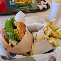cracked mayo burger and fries at VeganBurg in Hesperia