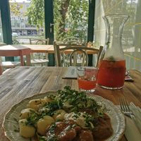 Mango-raspberry lemonade at Vegan Friends Kitchen in Warsaw