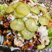 Bbq and coleslaw on salad at That Weird Place in Amarillo