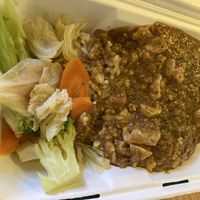 Mapo tofu with rice and veggies  at Tofu Chang in Santiago
