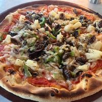 The vegetable pizza with VEGAN cheese! So good!!  at La Pizza  in Cairns