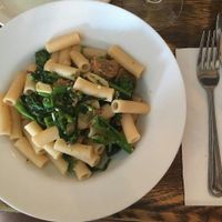 Penne Toscana: vegan penne with sautéed broccoli rabe, garlic & oil, spicy vegan sausage at Tufino Pizzeria in Astoria