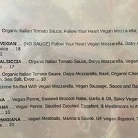 The vegan menu at Tufino Pizzeria in Astoria