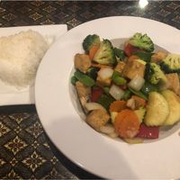 Tofu with veggies- first option on vegan menu  at Isan Thai Restaurant in Sarasota