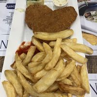 Vegan fish & chips  at Hobson's Fish & Chips - Charing Cross in London