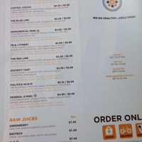 Menu - drinks at Protein Bar - 7th St in Washington