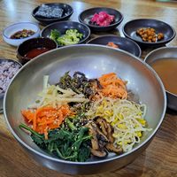 Vegan bibimbap (ask to omit egg & kimchi) at Sondubuchon in Jeju