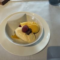 Sorbet of mango and orange with oranges and berriess  at Helbigs Gasthaus in Johannesberg