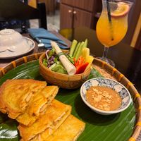 Vegan Pancake — fill the rice paper with the veggies and dip in the peanut sauce!  at Faifoo Central Restaurant in Hoi An
