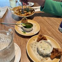 Pani Puri (indian streetfood dish) and fried cauliflower with vegan tzatziki   at Next in Amsterdam