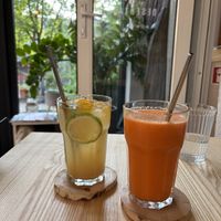 Carrot juice, and homemade lemonade   at Daržo Dubuo in Vilnius