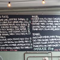 The menu, items in blue make up the Omakase set, at Kimusabi in Newtown