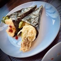 Cauliflower Tempura & Zucchini Flower Temaki Hand Roll  at Kimusabi in Newtown