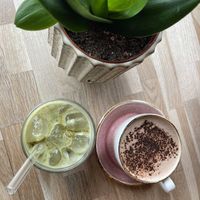 iced matcha with oatmilk & hot chocolate with oatmilk   at Brew in Folkestone