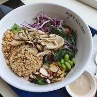 vegan poke bowl with mushrooms and brown rice at Poke All Day - Munjeong in Seoul