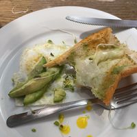 The eggs was on top and 1/4 of avocado.  at Hiking Hawaii Cafe in Honolulu