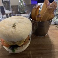 Vegan burger and wedges  at The Grey Gull Hotel in Lochgilphead