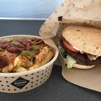 Hot fries and a chili burgerr  at Swing Kitchen in Leipzig