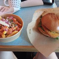 Vienna burger and hot chilli fries at Swing Kitchen in Leipzig