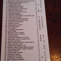 Vegan toppings menu at Happy Dog. Look for the triangles.  at Happy Dog - Detroit Ave in Cleveland