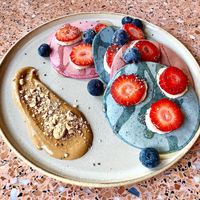 Rainbow pancakes  at Eco Mind Cafe in Dubai