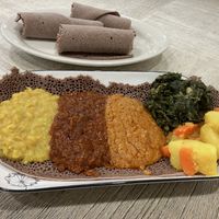 Vegetarian combination platter   at Abay Ethiopian Market and Restaurant in San Diego
