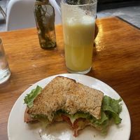 Vegan ham sandwich and tropical juice  at Sumeru in Mexico City