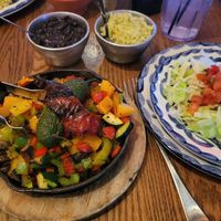 Veggie Fajitas, black beans, cilantro lime rice at Mama Betty's Tex-Mex y Cantina in Austin