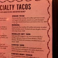 Taco menu  at Mama Betty's Tex-Mex y Cantina in Austin