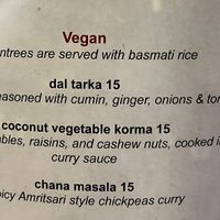 Separate vegan menu  at Desi's Indian Curry in Honolulu