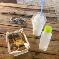 Tofu bites, coconut shake and coconut water   at Lanna Square Night Market in Chiang Mai
