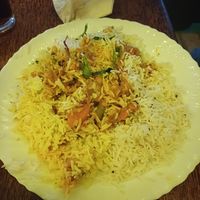 Vegetable biryani & yellow coconut rice at Banana Leaf Restaurant Kovalam in Kovalam
