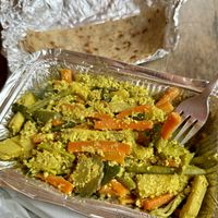 Traditional Keralan vegetable dish… aviyal  at Banana Leaf Restaurant Kovalam in Kovalam