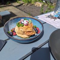 Vegan pancakes with berries at The Closed Shop in Sheffield