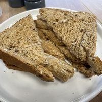 Vegan sausage sandwich   at The Lodge Nature Reserve in Sandy