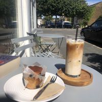 Blueberry muffin, decaf iced latte  at Simba Bru Coffee Roasters in Watford