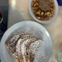 Vegan french toast, breakfast potatoes, and soy sausage!  at Fold'd Community Diner in Somersworth