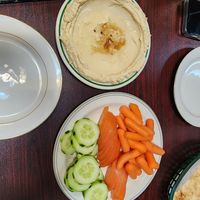 Veggie plate, hummus, vegetable sauce at Cedars Mediterranean Cuisine in Mcmurray