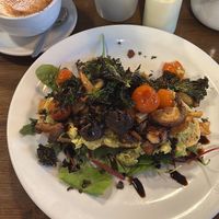 Vegan bruschetta and almond cappuccino   at Manna Cafe & Bistro in Killarney