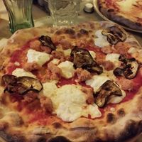 Pizza with veg mozzarella, veg sausage and aubergines! at Rossobirra in Poppi
