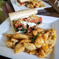 The Port-Side Burger with potato wedges at Wild Leek in Halifax