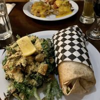 Donair + Caesar salad and Eggs Benny + Dragon fries!! So good!  at Wild Leek in Halifax