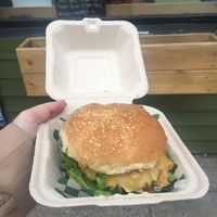 Burger week special 2019— delicious artichoke spread, crispy onions, cheeze sauce, arugula— a great combination! at Wild Leek in Halifax