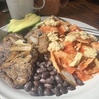Chiliquiles with Seitan - divino!!!!  at Vegan Rubí in Ixtapa