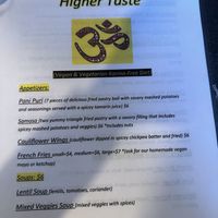 Menu Namaste   at Higher Taste ATL Vegan Cafe in Atlanta
