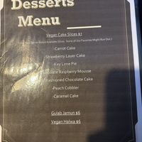 Desserts vary so inquire. They had 5 different Vegan cake options when we ordered (carrot cake, red velvet, vanilla, etc.).   at Higher Taste ATL Vegan Cafe in Atlanta
