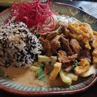 Com sot lac - peanut sauce with seitan and tofu at Koko Organic in Prague