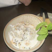 Coconut and banana sticky rice dessertt  at Koko Organic in Prague