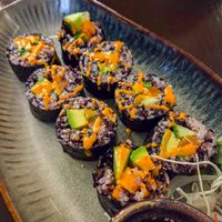 Salmon sushi at Koko Organic in Prague